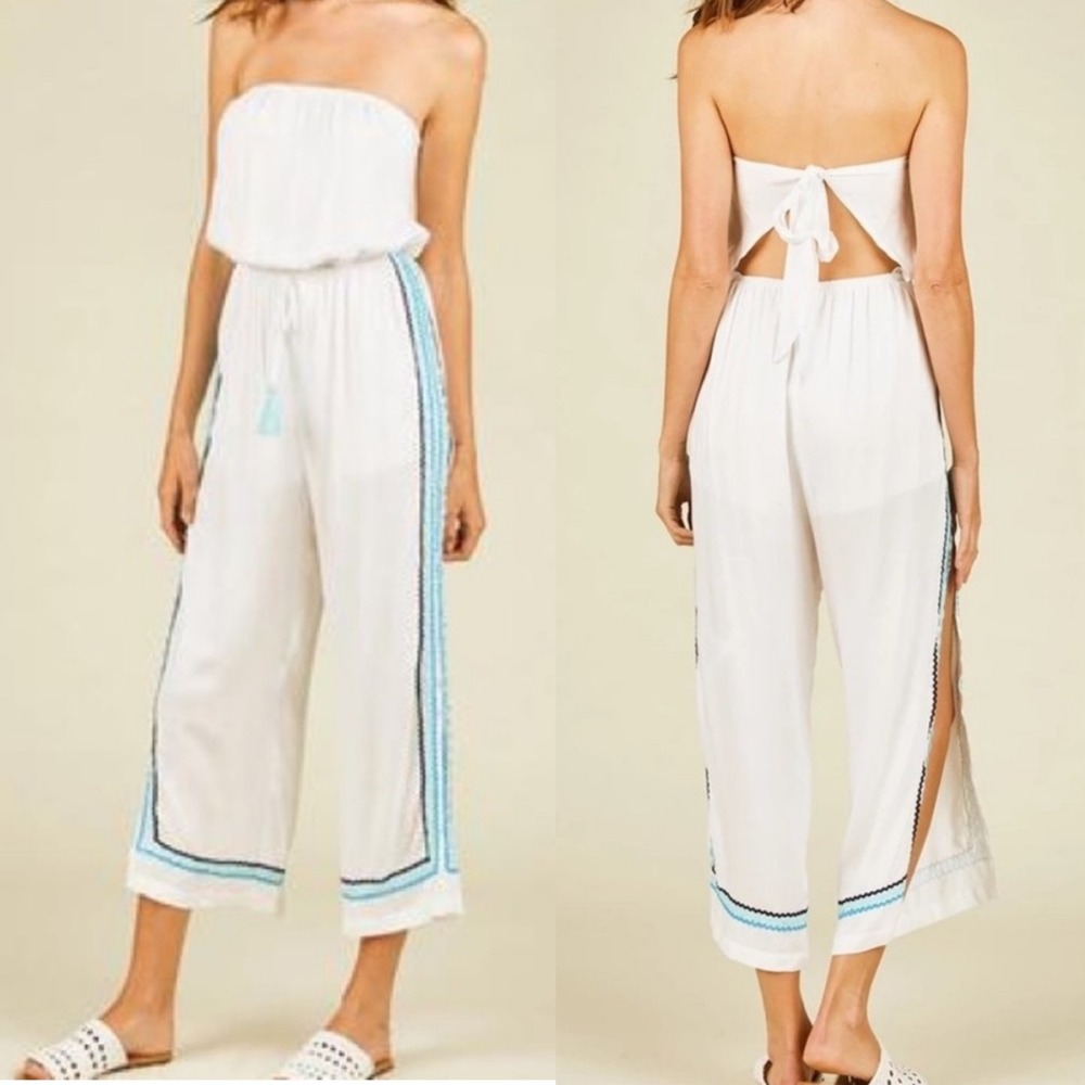 Surf Gypsy‎ Zig Zag Jumpsuit NEW Strapless White Medium Boho Resort Wear
